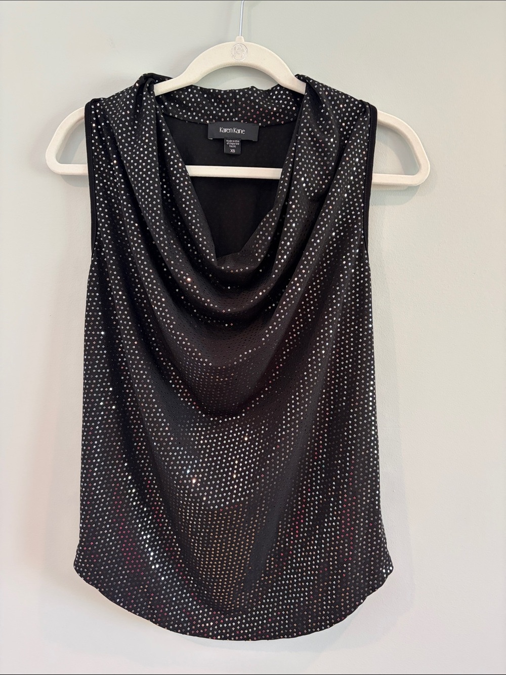 Karen Kane Black Cowl Neck Sleeveless Top with Metallic Dot Accent